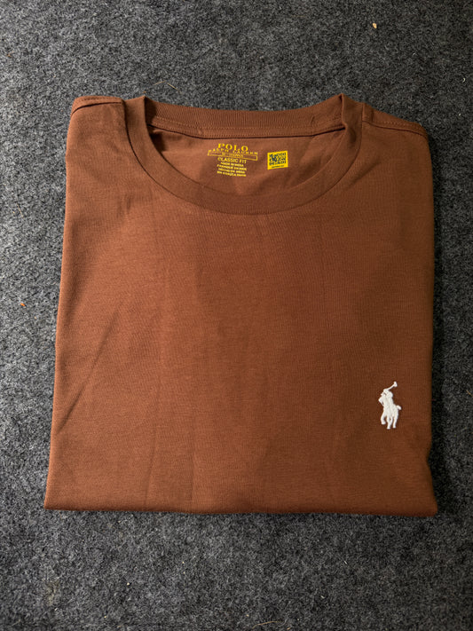 R L classic fit brown crew neck T-shirt d01